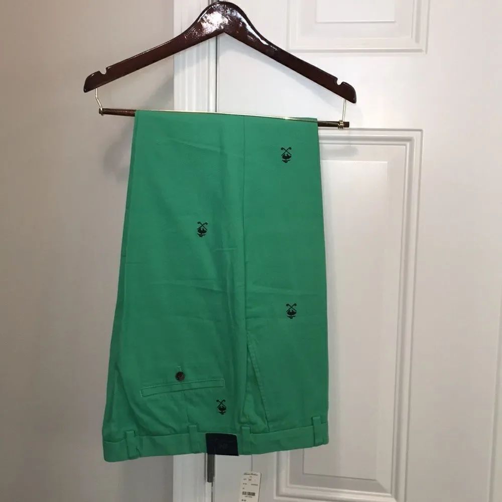 New Brooks Brothers Golden Fleece Masters Green Chino Flat Front Golf Club 34x34